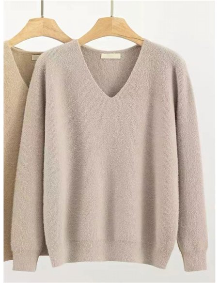 Jersey pelo soft escote pico
