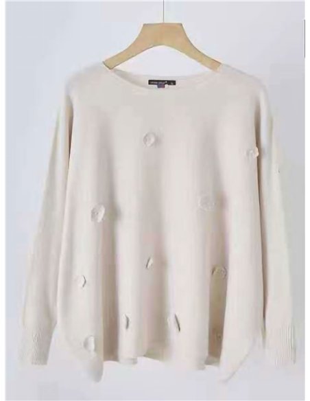 Knit sweater with 3d flower appliqués