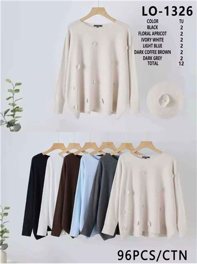 Knit sweater with 3d flower appliqués 2