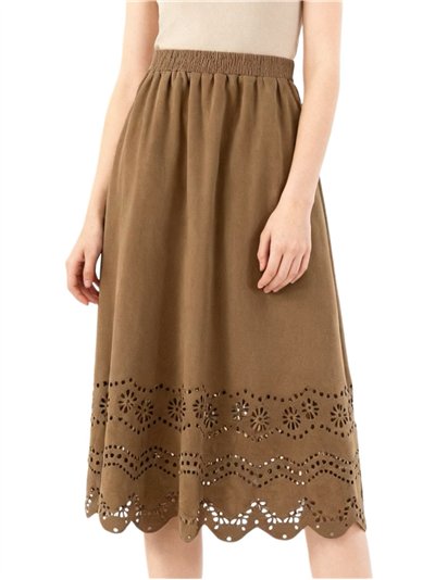 Falda midi calada efecto ante con forro