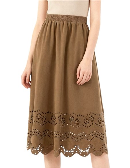 Falda midi calada efecto ante con forro