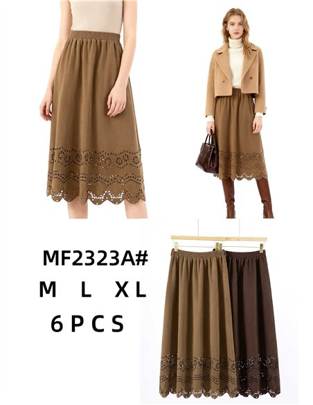 Falda midi calada efecto ante con forro