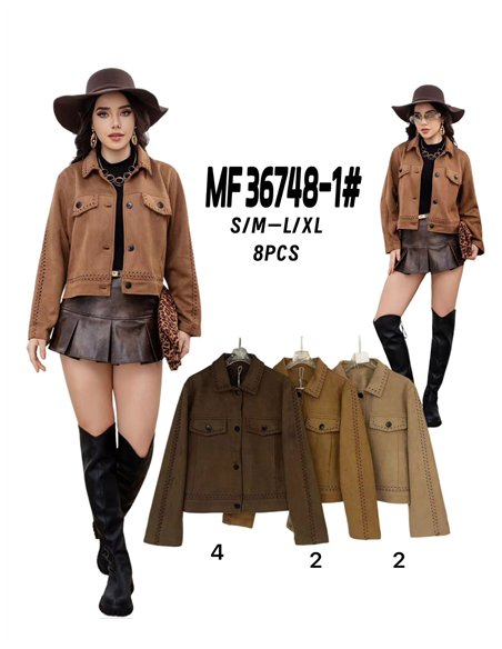 Chaqueta efecto ante pespuntes