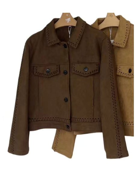 Chaqueta efecto ante pespuntes