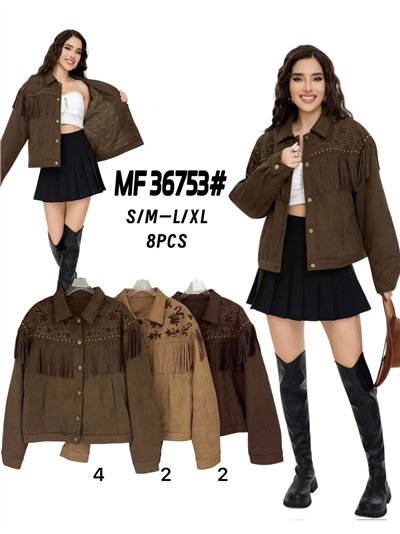 Chaqueta bordada acolchada efecto ante con flecos 2