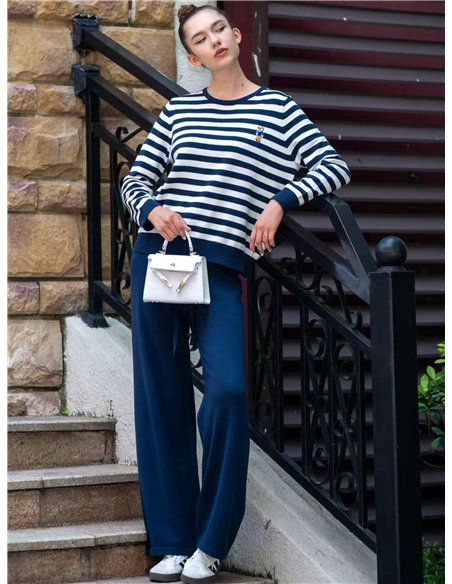 Conjunto Jersey rayas osito bordado+ Pantalón