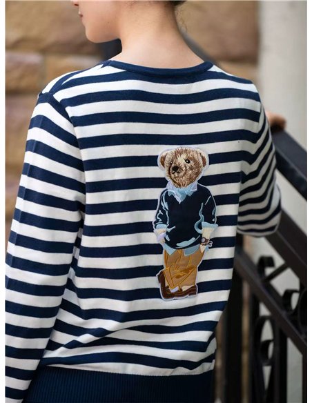 Conjunto Jersey rayas osito bordado+ Pantalón