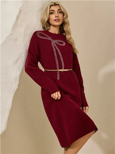 Vestido de punto con lazo de strass