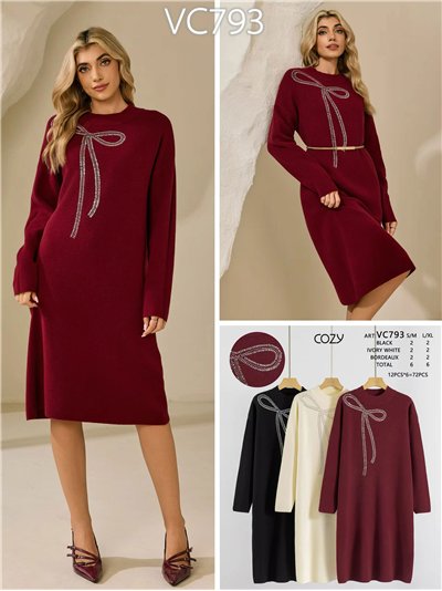 Vestido de punto con lazo de strass 2