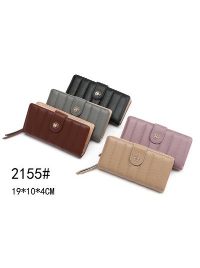 Cartera billetero grande acolchada rayas botón trébol