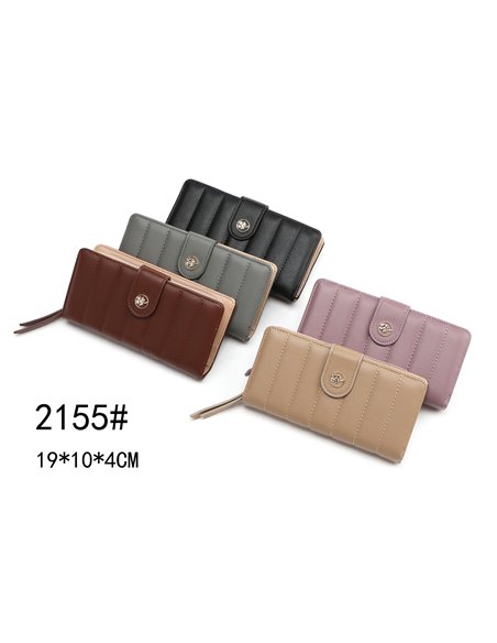 Cartera billetero grande acolchada rayas botón trébol