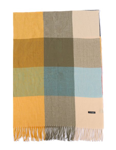 Bufanda cuadros multicolor con flecos