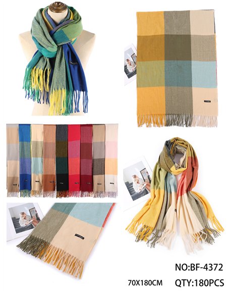 Bufanda cuadros multicolor con flecos