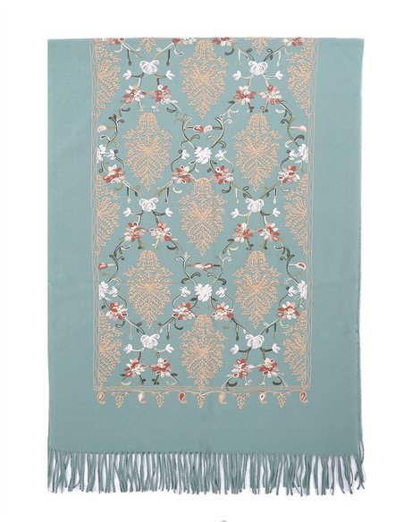 Bufanda bordada floral con flecos