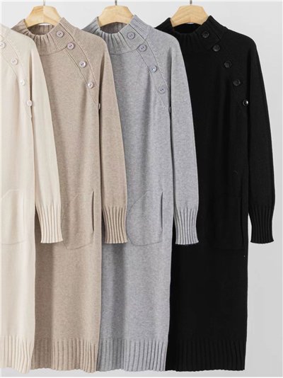 Vestido de punto cuello perkins detalle botones