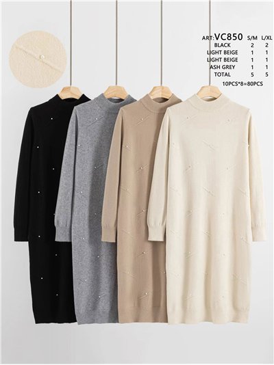 Vestido de punto con perlas cuello perkins 2