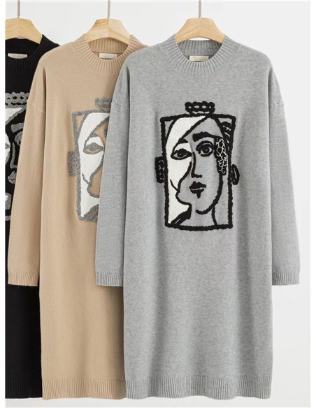 Vestido de punto rostro abstracto