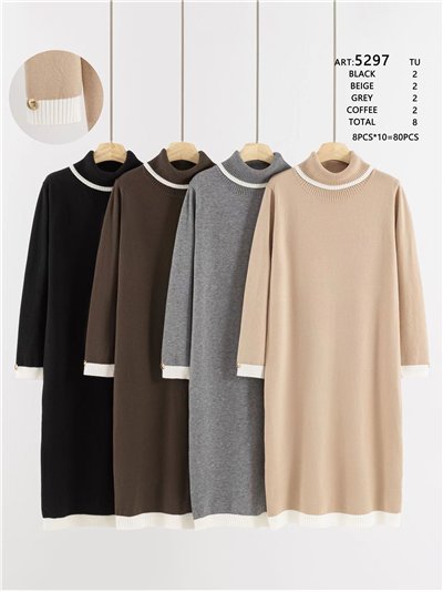 Vestido punto contraste cuello vuelto 2