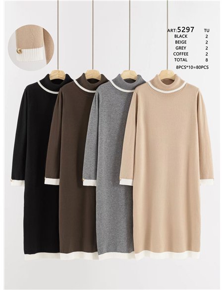 Vestido punto contraste cuello vuelto