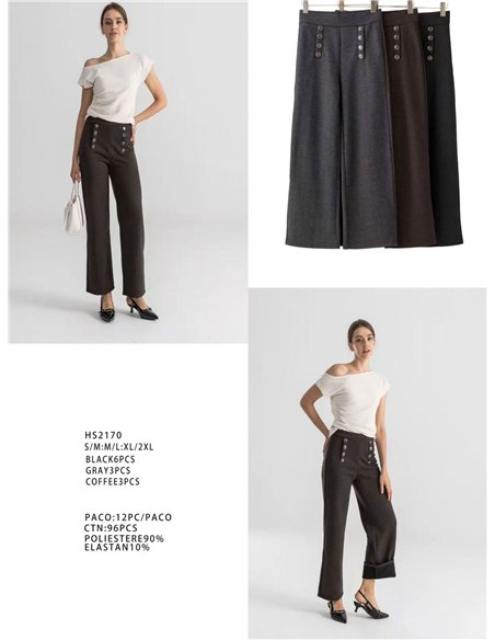 Pantalón recto punto con botones frontales