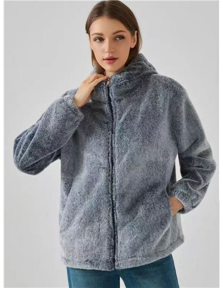 Chaqueta pelo con capucha y cremallera