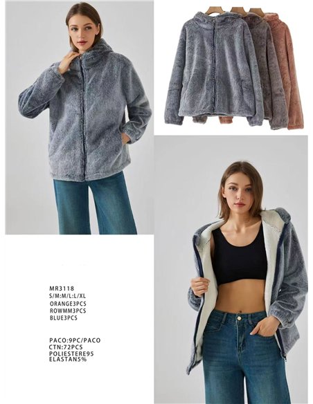 Chaqueta pelo con capucha y cremallera
