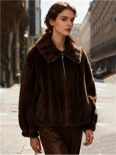 Faux fur jacket with lapel collar