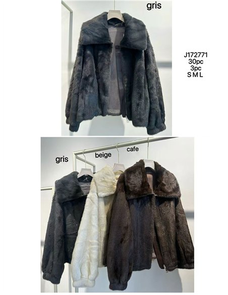 Faux fur jacket with lapel collar