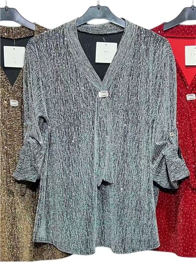 Blusa fiesta gillter broche joya talla grande 2