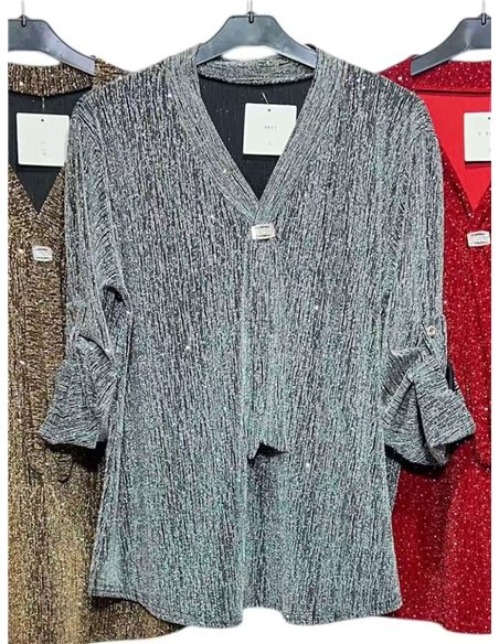 Blusa fiesta gillter broche joya talla grande