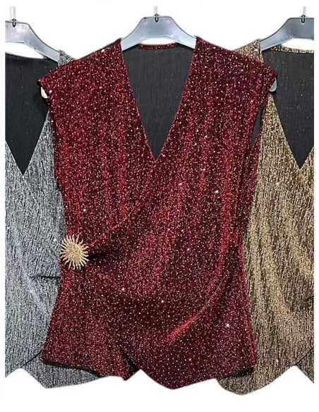 Top fiesta gillter cruzado broche joya