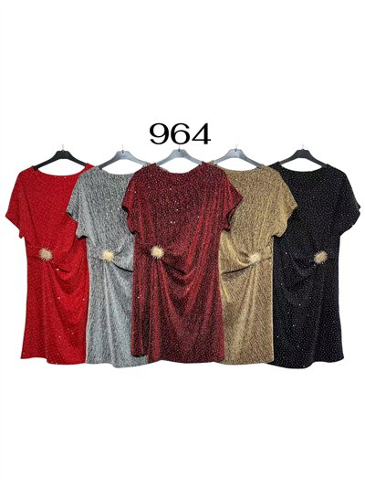 Vestido fiesta glitter frunce y broche joya