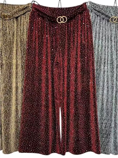 Pantalón palazzo fiesta glitter detalle cinturón 2