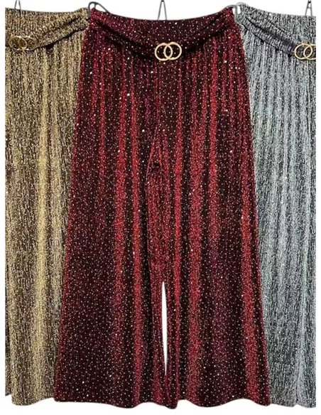 Pantalón palazzo fiesta glitter detalle cinturón