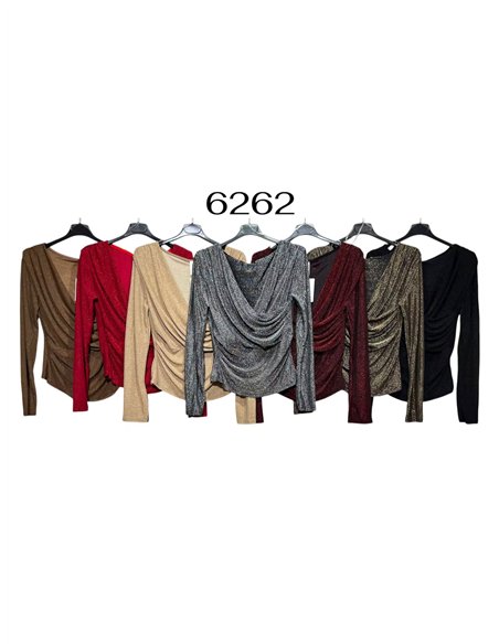 Blusa fiesta lurex escote drapeado