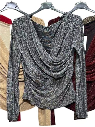 Blusa fiesta lurex escote drapeado 2