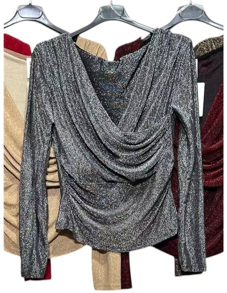 Blusa fiesta lurex escote drapeado