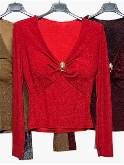 Blusa fiesta lurex broche joya 2