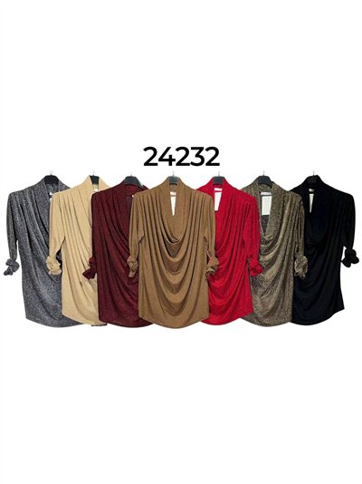 Blusa fiesta lurex cuello drapeado talla grande