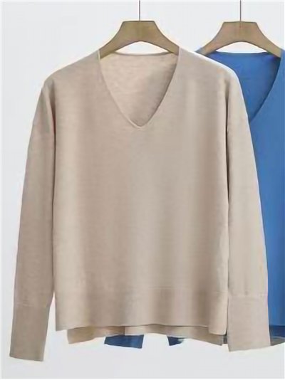 Jersey punto fino cuello pico