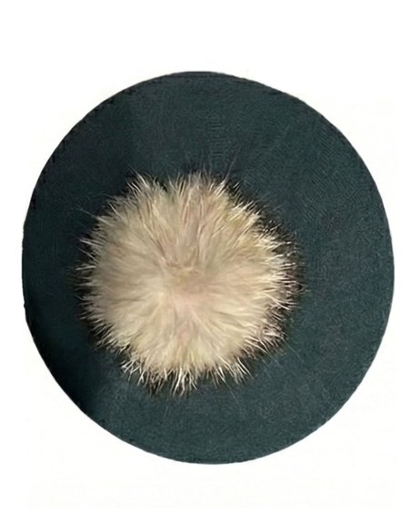 Boina punto pompón de pelo