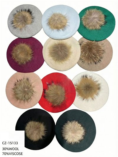 Boina punto pompón de pelo 2