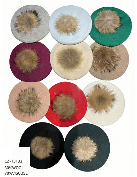 Boina punto pompón de pelo