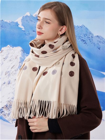 Bufanda bordada lunares flecos