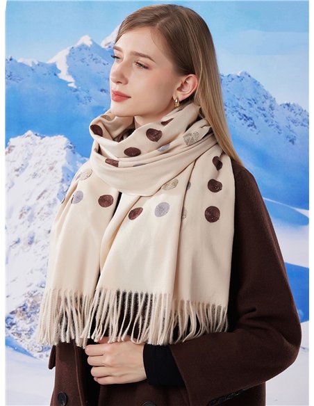 Bufanda bordada lunares flecos