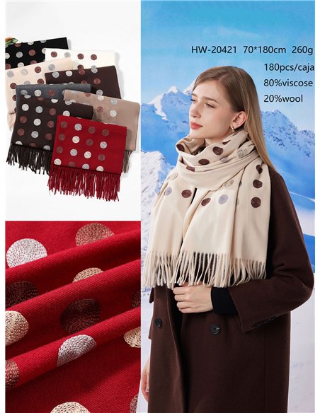 Bufanda bordada lunares flecos