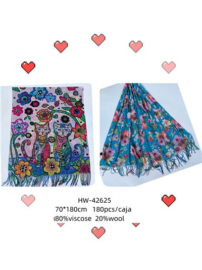 Bufanda reversible estampado gatos y flores 2