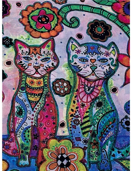 Bufanda reversible estampado gatos y flores