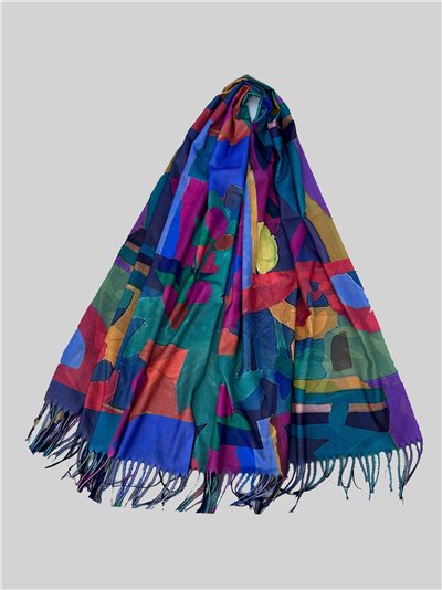 Bufanda reversible arte abstracto multicolor