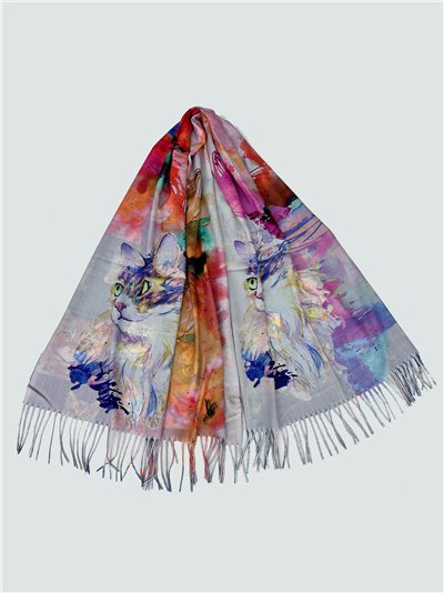 Bufanda reversible estampado gatos artísticos